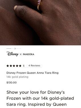 Pandora Disney Frozen Gold Anna Tiara Teardrop Purple‎ Stone Ring size 4 new box